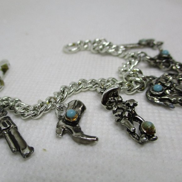 South Western Charm Bracelet Turquoise Cabochon Western Charm Bracelet Southwest - Picture 5 of 10